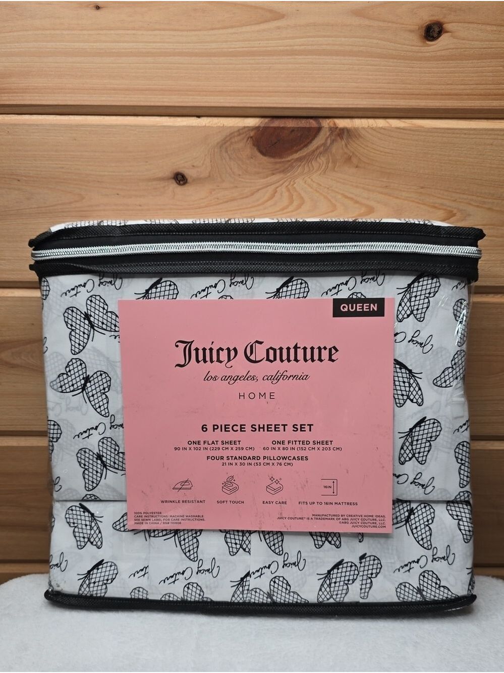 Juicy Couture 6 piece QUEEN Sweet Butterflies Sheet Set-NWT - Picture 2 of 4